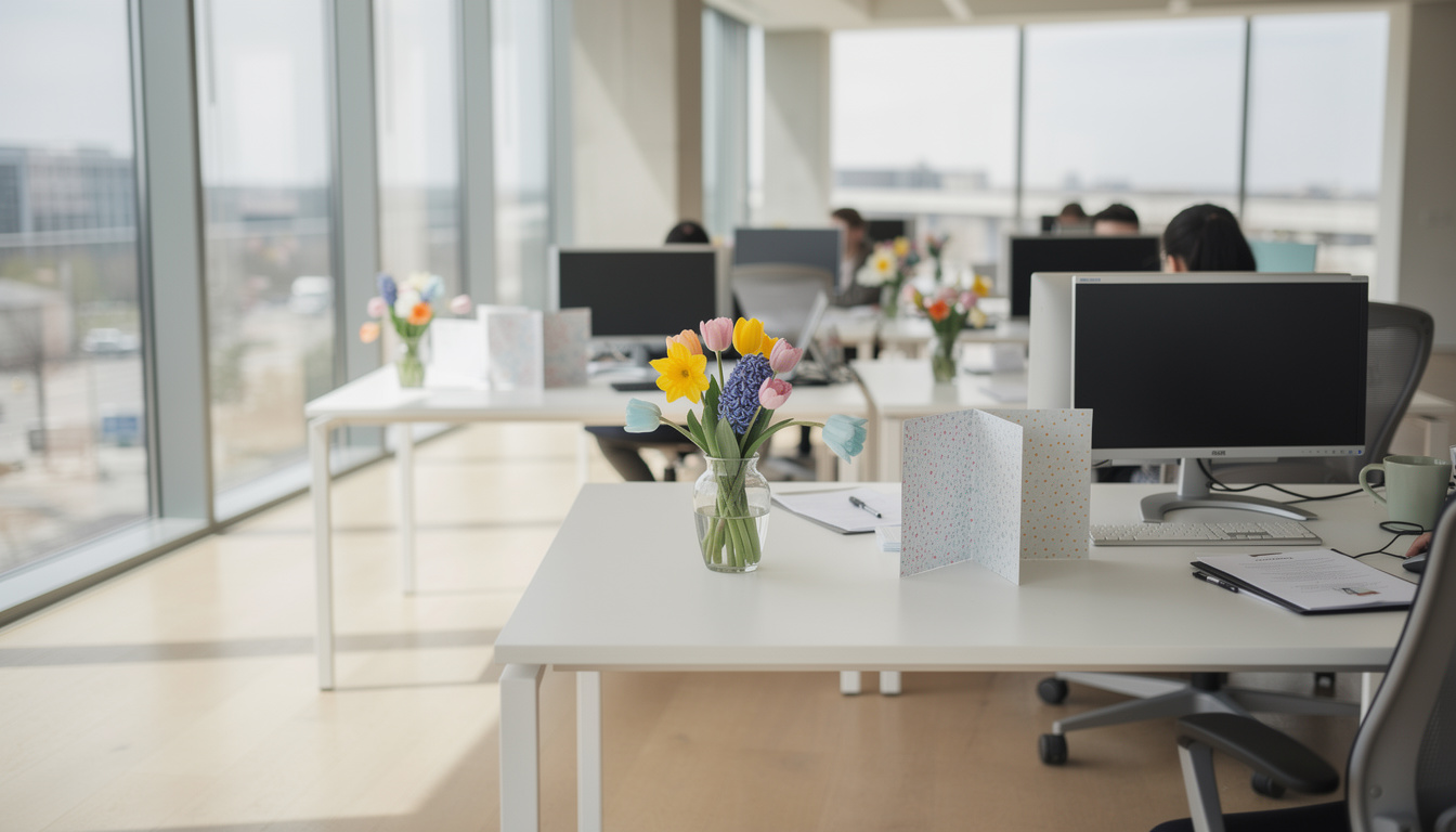 Праздничная атмосфера в офисе: открытки и поздравления коллегам